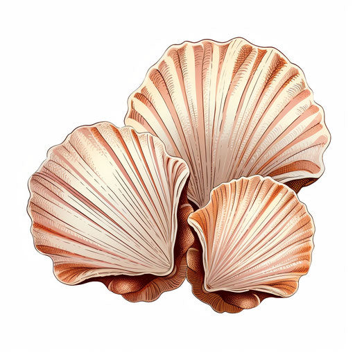 Shells clipart in the style of Chiaroscuro Art on white background