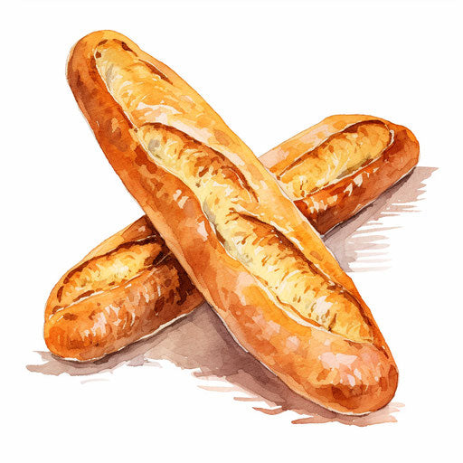 Baguette clipart in Watercolor Art style, on white background