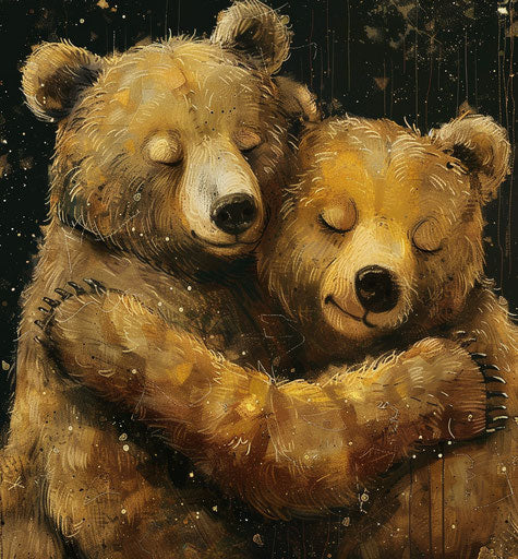 bears hugging, stunning beauty, gold and brown, intriguing taboo