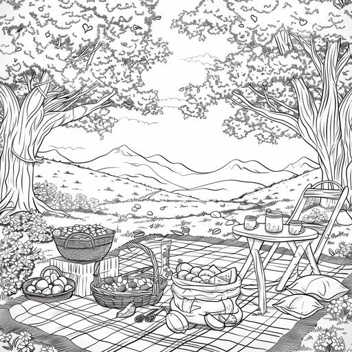 Spring picnic under blooming trees