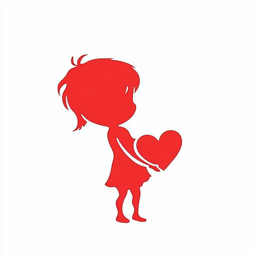 Red silhouette of Cupid carrying a heart