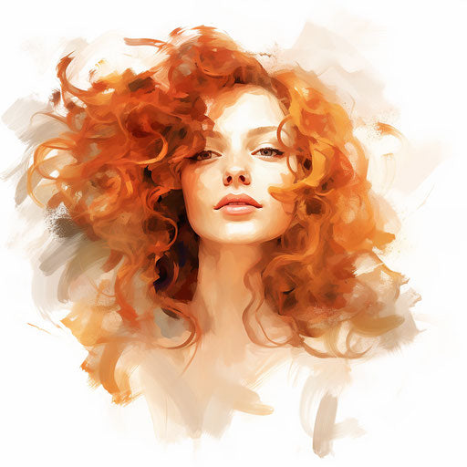 Curly hair illustration in the style of Impressionistic Art, on white background