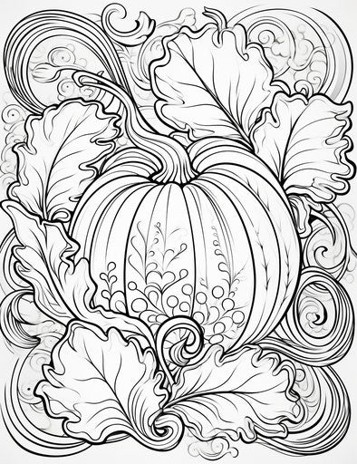 Adult Thanksgiving pumpkin coloring page in monochromatic black and white