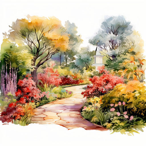 Garden landscape in the style of oil painting on white