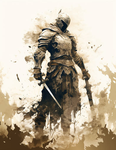 Graceful knight silhouette in dark souls style