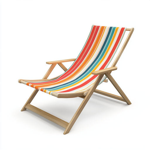 3D Deck Chair on flat white background, isolated clipart