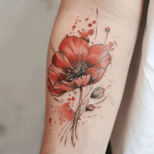 Bold and graphic poppy tattoo design on white canvas