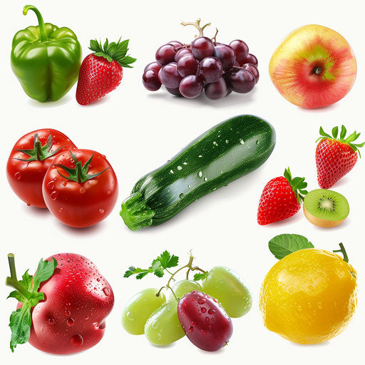 Fruits and vegetables clipart in photo realistic style on white background