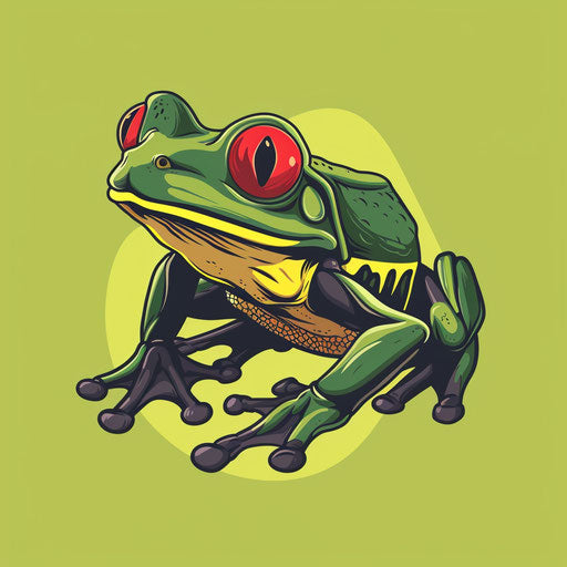 Tattoo sketch of a venomous frog in flat clipart style with vibrant greens