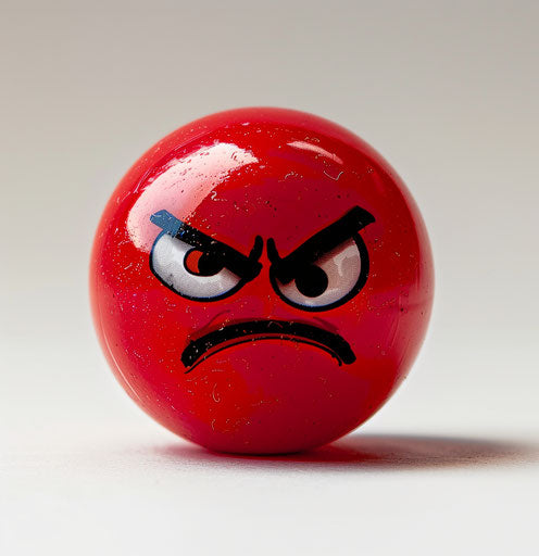 Red angry emoticon on a white background