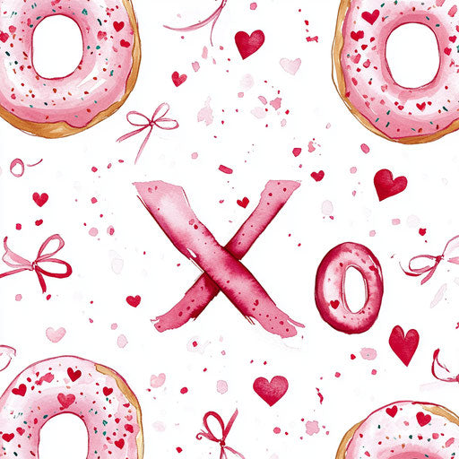 Pink doughnuts with red hearts and letters "XO"