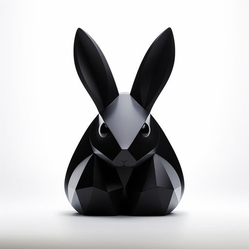 Black rabbit logo illustration isolated on white background, in the style of Bess Hamiti, Flickr, matte photo, Martin Puryear, Sebastian Errazuriz, playful animation, shiny