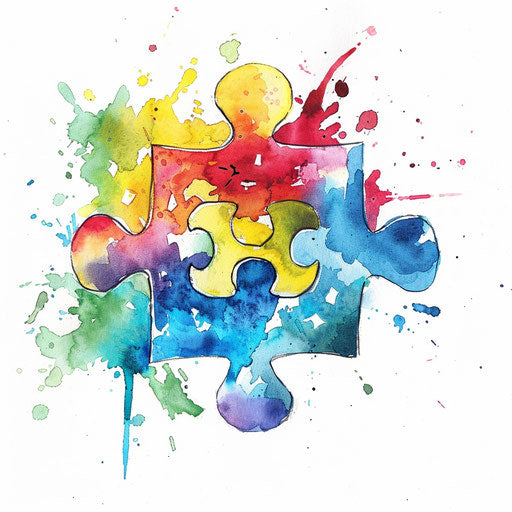 Watercolor tattoo design of a puzzle piece, autism awareness