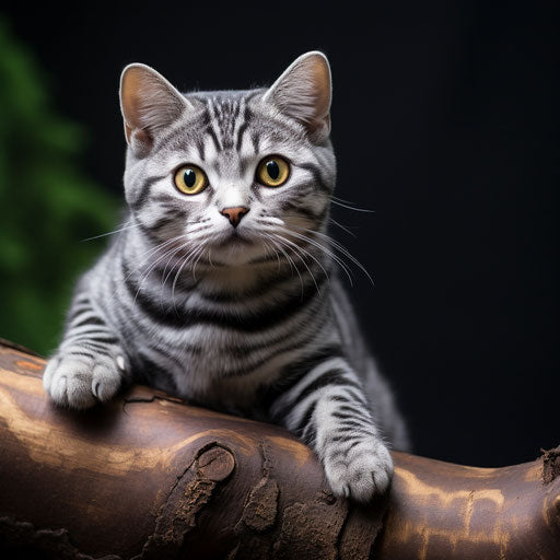 American cat lying on a tree branch