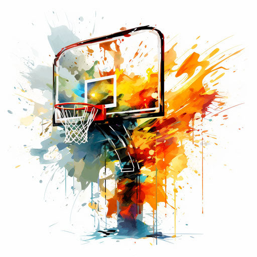Basketball hoop clipart in the style of Impressionistic Art, on white background