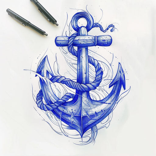 Bold sketch of sailor's anchor entwined with rope
