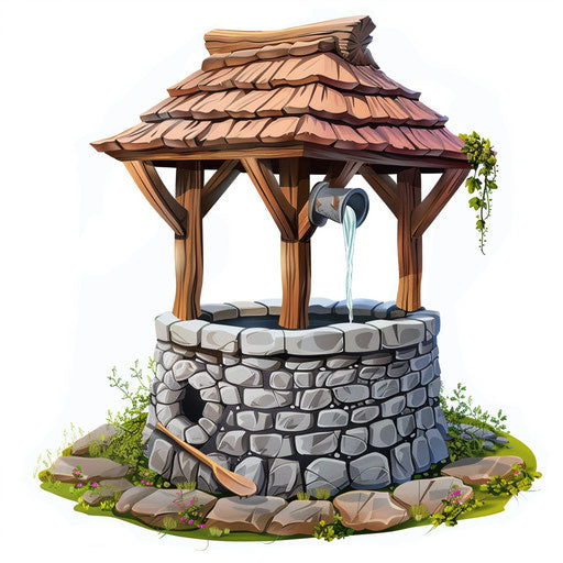 Realistic well illustration on flat white background, bright colors