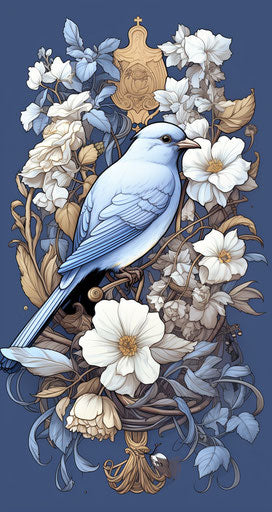 Blue shirt 'july laurpur', captivating floral still life style