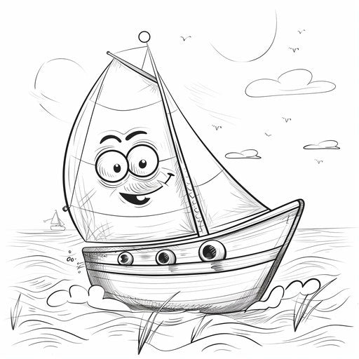 Smiling cartoon boat sailing on a sunny day
