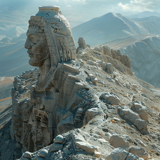 Mount Nemrut with climbers on a rugged trail
