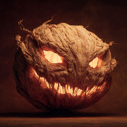 Fearsome glowing pumpkin with a creepy textured surface