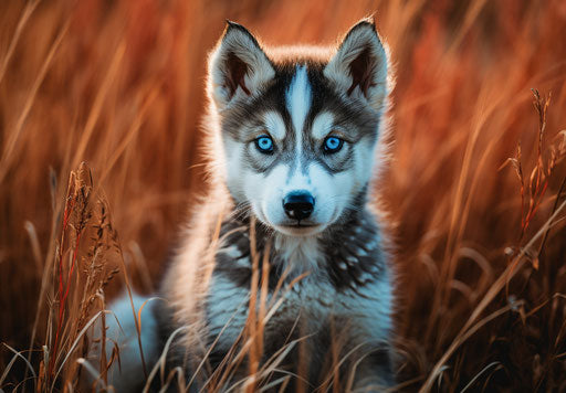 Small husky puppy in grass