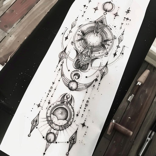 Tribal galaxy tattoo on white canvas