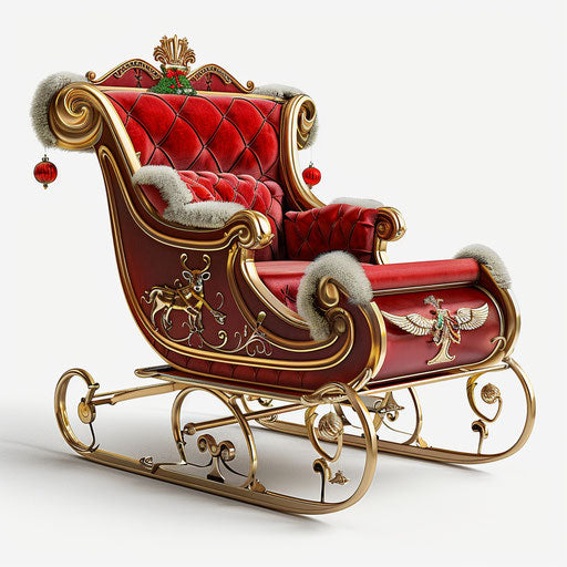 Realistic Santa sleigh clipart on flat white background