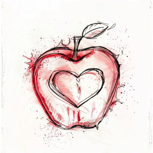 Elegant sketch of a sliced apple revealing a heart