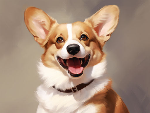 Welsh Corgi on White Background, Dark White and Light Red