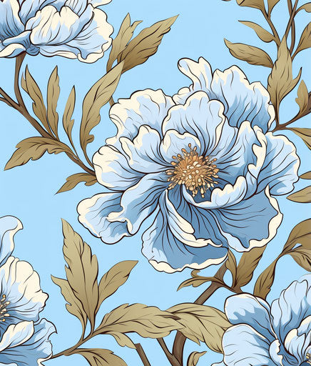 Blue peony in the style of traditional Japanese motifs