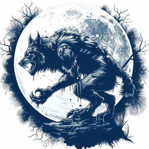 Werewolf under full moon: dramatic tattoo sketch