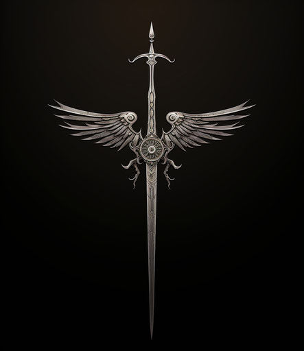 Old tattoo design of a long sword with wings