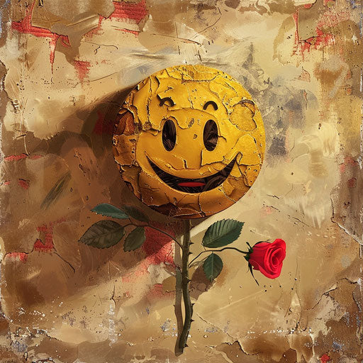 Smiling emoticon with a red rose