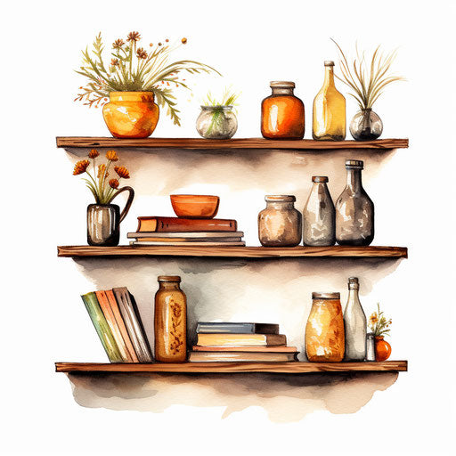 Shelf in the style of Impressionistic Art, on white background