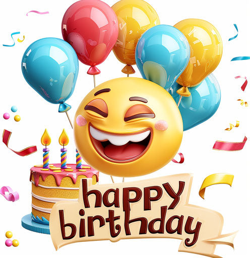 Happy birthday with balloons and cake