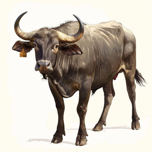 Carabao clipart in photo realistic style with a flat white background