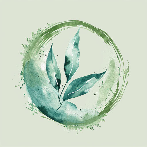 Artistic painted logo with watercolor effect and light green background