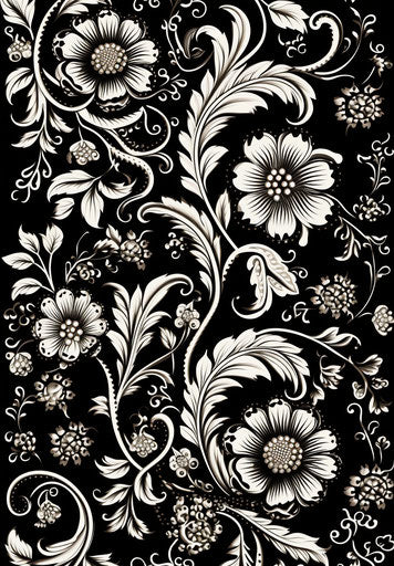 Black and white paisley drawing in Mughal painting style