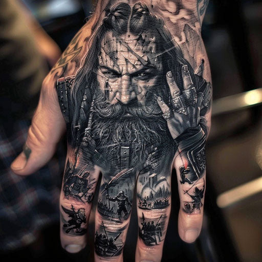 Epic fantasy warrior hand tattoo for men