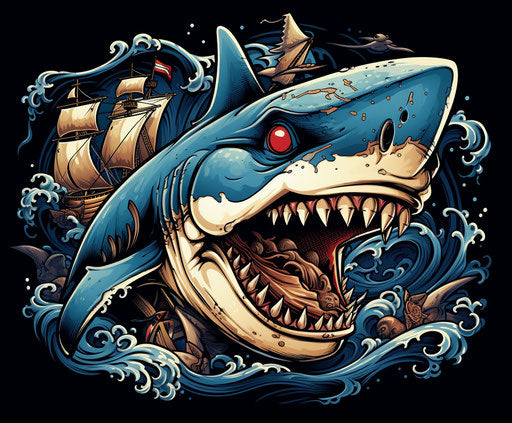 Old school pirate shark tattoo illustration