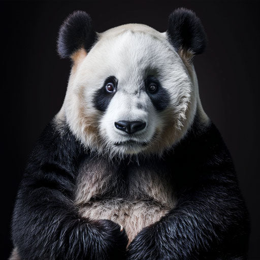 Portrait of a panda in black and white on black background