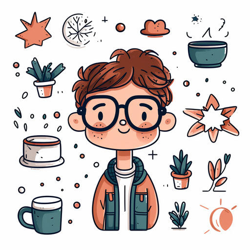 Minimalist cartoon clipart on white background