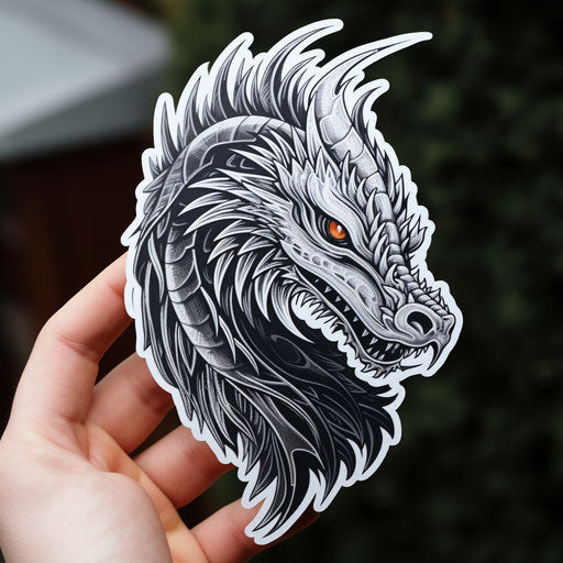 The guardian dragon decal, intricate weaving style, feminine sticker art
