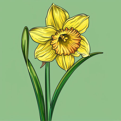 Daffodil Sketch, March Flower, Yellow Green Tones