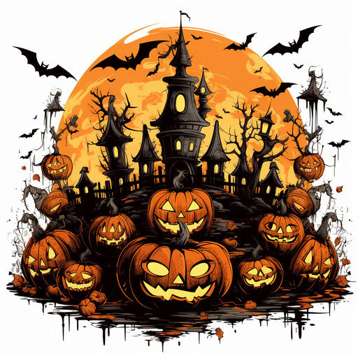 Happy Halloween illustration in the style of Chiaroscuro Art, on white background