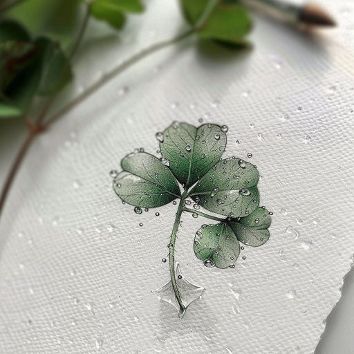 Realistic shamrock tattoo with dew drops on the leaves