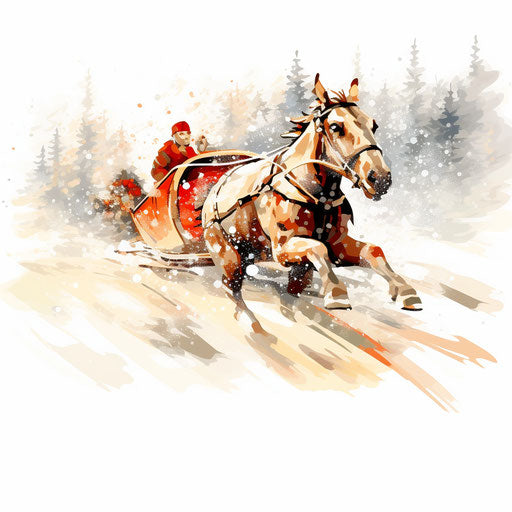 Sleigh illustration in the style of Impressionistic Art, on white background