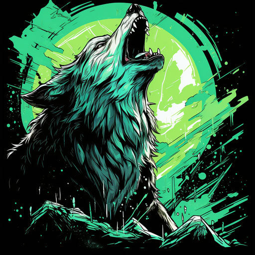 Wolf howling at the moon, vibrant illustrations