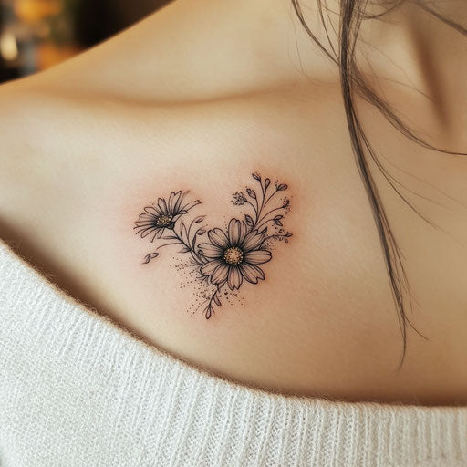 Delicate tattoos with a daisy and delicate petals